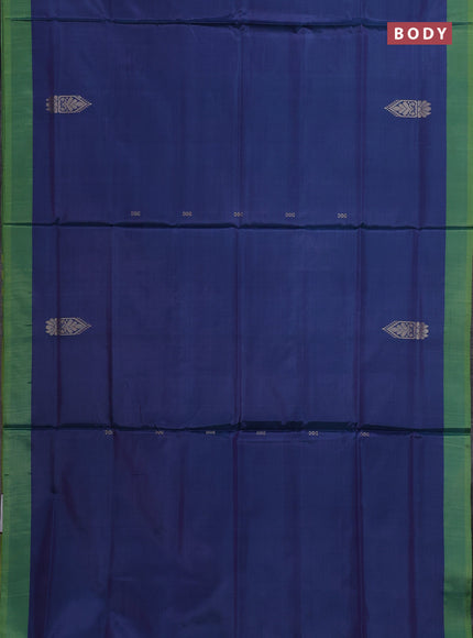 Banana pith saree peacock blue and light green with thread woven buttas and contrast border