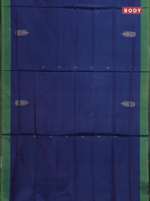 Banana pith saree peacock blue and light green with thread woven buttas and contrast border