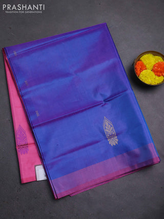 Banana pith saree dual shade of cs blue and pink with thread woven buttas and contrast border