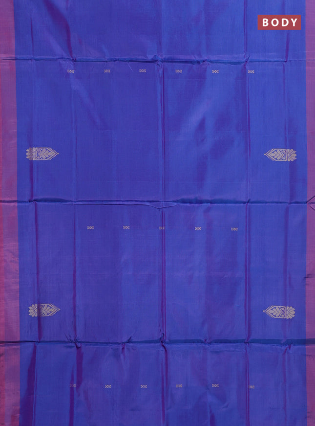 Banana pith saree dual shade of cs blue and pink with thread woven buttas and contrast border