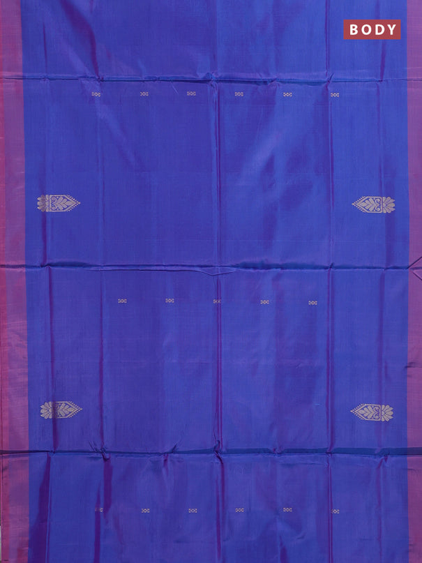 Banana pith saree dual shade of cs blue and pink with thread woven buttas and contrast border