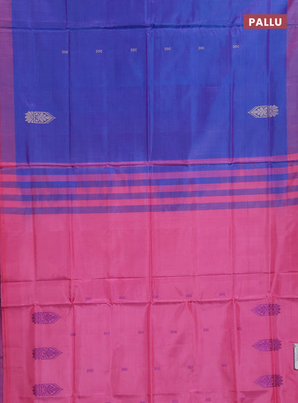 Banana pith saree dual shade of cs blue and pink with thread woven buttas and contrast border