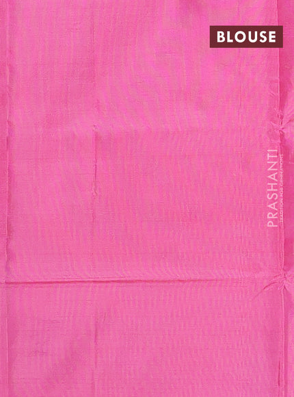 Banana pith saree dual shade of cs blue and pink with thread woven buttas and contrast border