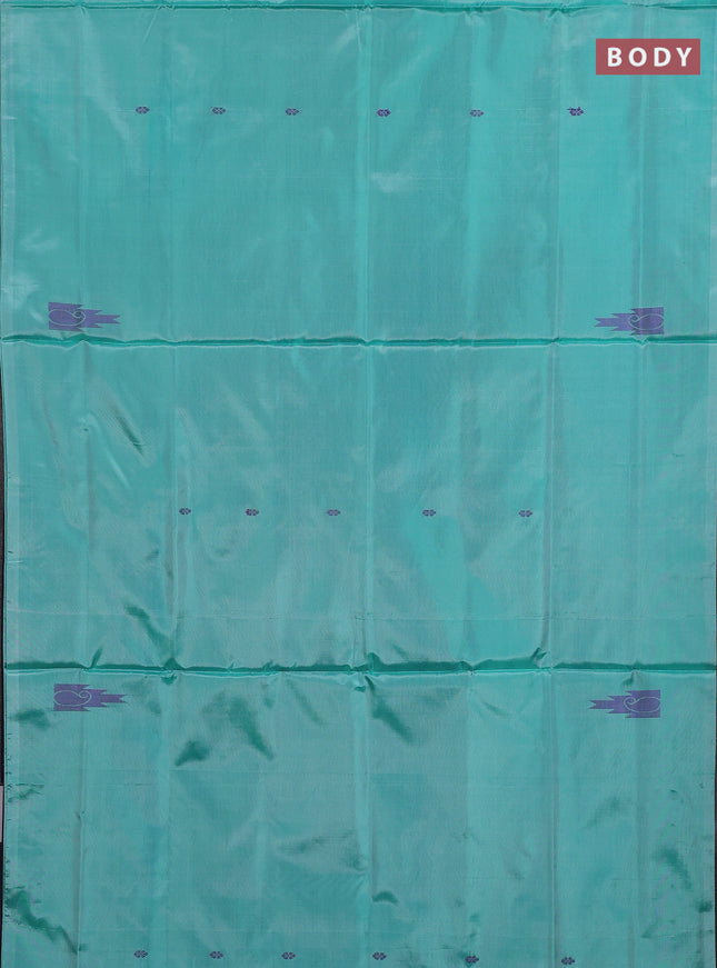 Banana pith saree teal green and dark blue with thread woven buttas in borderless style