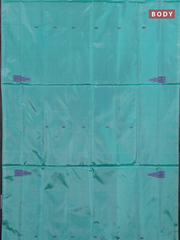 Banana pith saree teal green and dark blue with thread woven buttas in borderless style