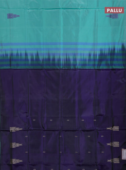 Banana pith saree teal green and dark blue with thread woven buttas in borderless style