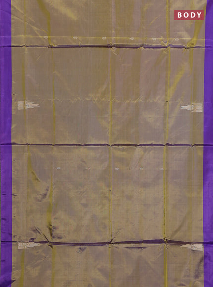 Banana pith saree lime yellow and violet with thread woven buttas in borderless style