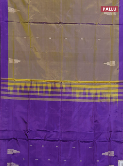 Banana pith saree lime yellow and violet with thread woven buttas in borderless style