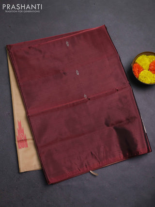 Banana pith saree maroon and sandal with thread woven buttas in borderless style