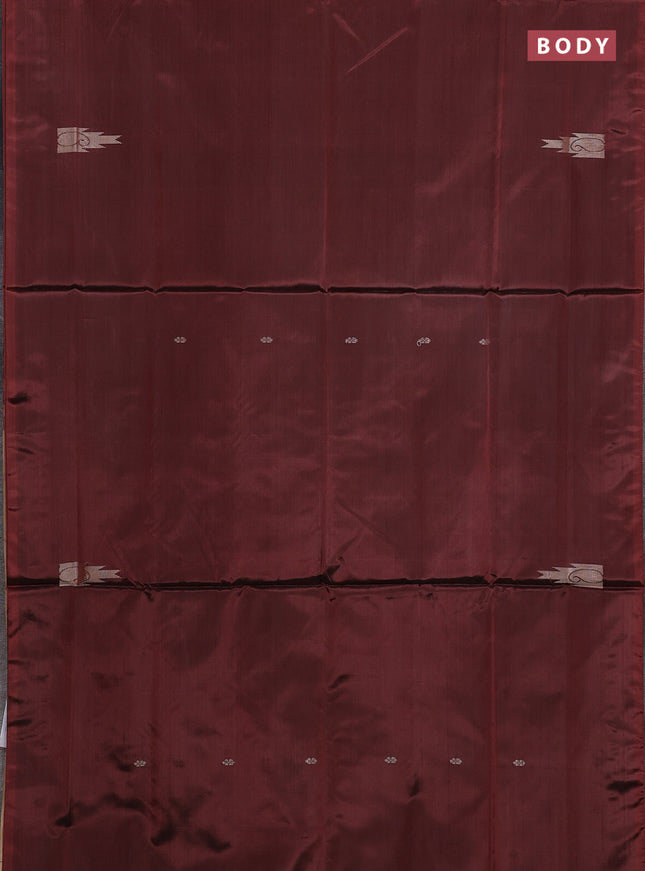Banana pith saree maroon and sandal with thread woven buttas in borderless style