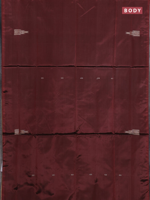 Banana pith saree maroon and sandal with thread woven buttas in borderless style