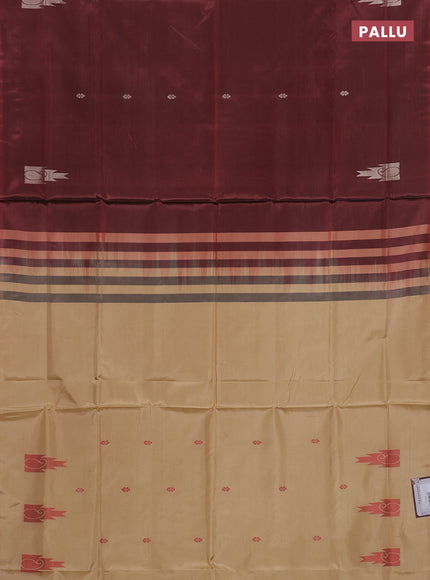 Banana pith saree maroon and sandal with thread woven buttas in borderless style