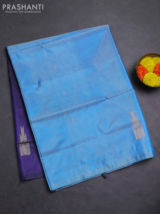 Banana pith saree light blue and blue with thread woven buttas in borderless style