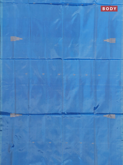 Banana pith saree light blue and blue with thread woven buttas in borderless style