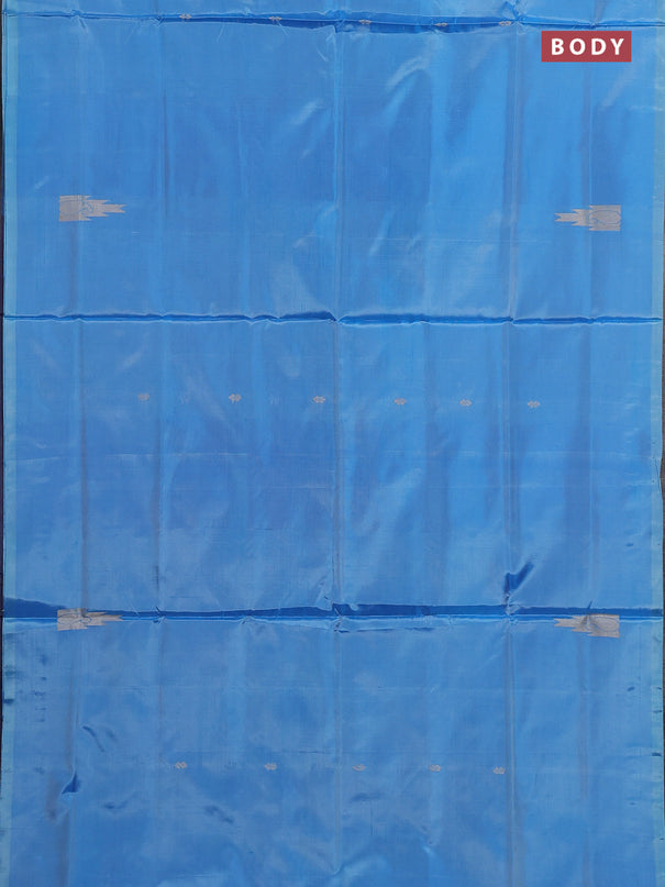 Banana pith saree light blue and blue with thread woven buttas in borderless style