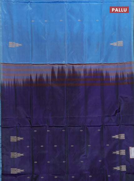 Banana pith saree light blue and blue with thread woven buttas in borderless style