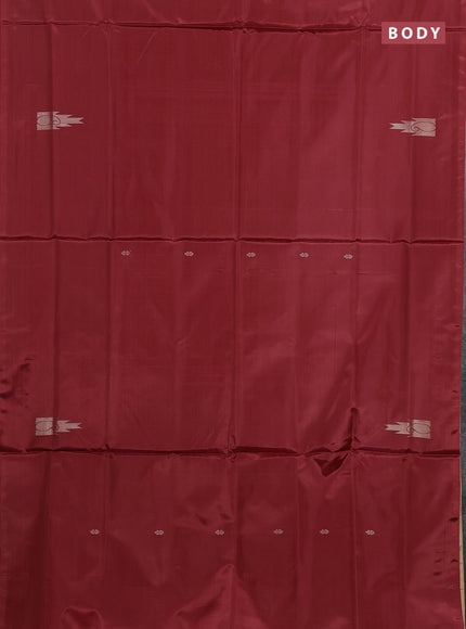 Banana pith saree maroon and sandal with thread woven buttas in borderless style