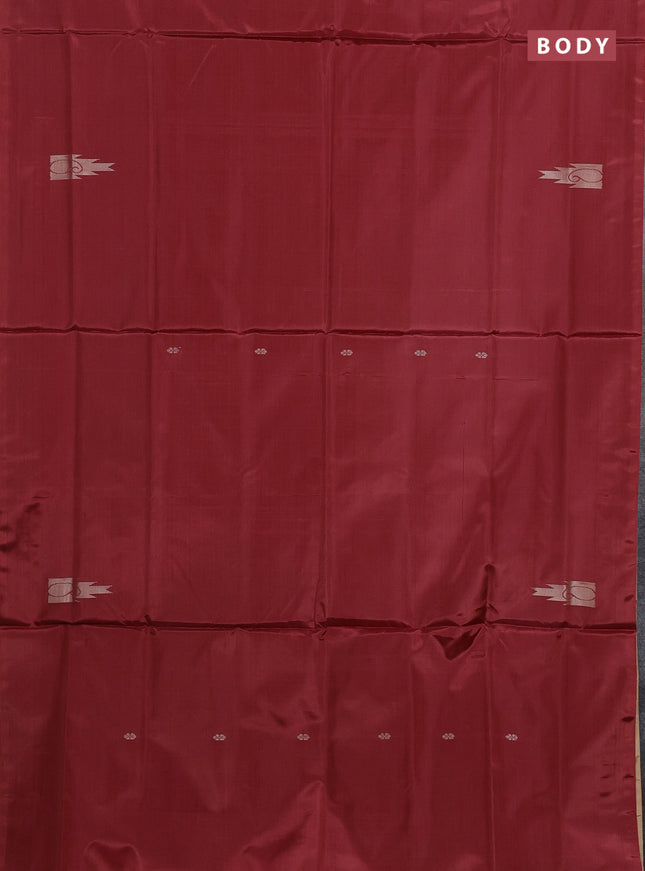 Banana pith saree maroon and sandal with thread woven buttas in borderless style