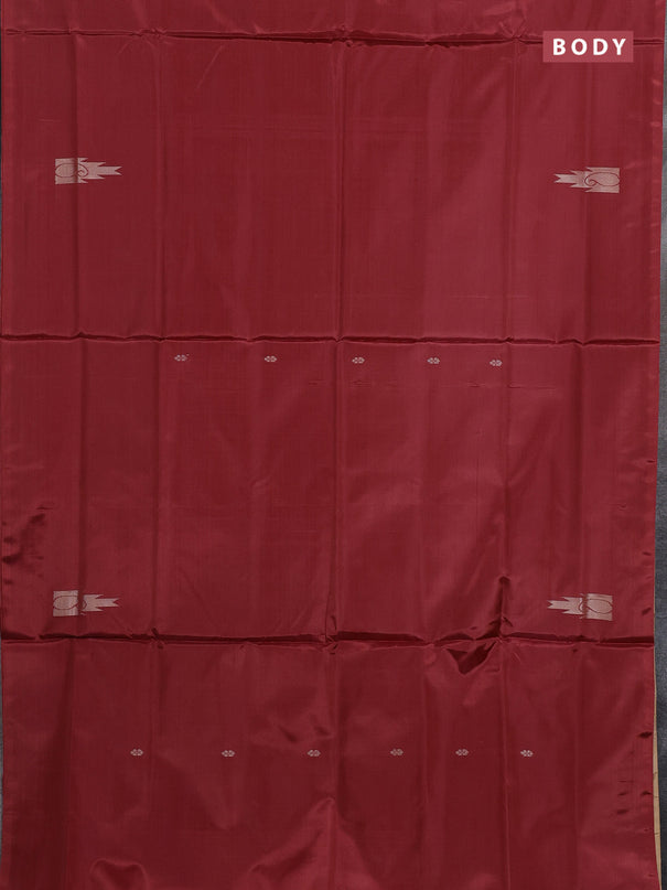 Banana pith saree maroon and sandal with thread woven buttas in borderless style
