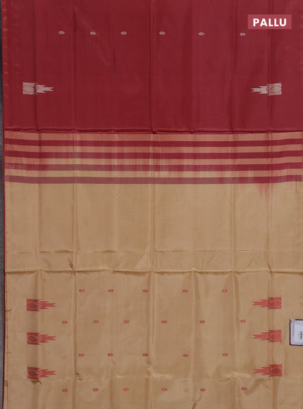 Banana pith saree maroon and sandal with thread woven buttas in borderless style