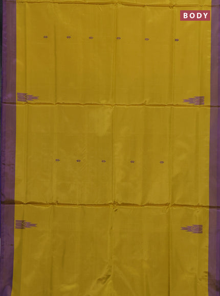 Banana pith saree lime yellow and dual shade of cs blue with thread woven buttas and contrast border