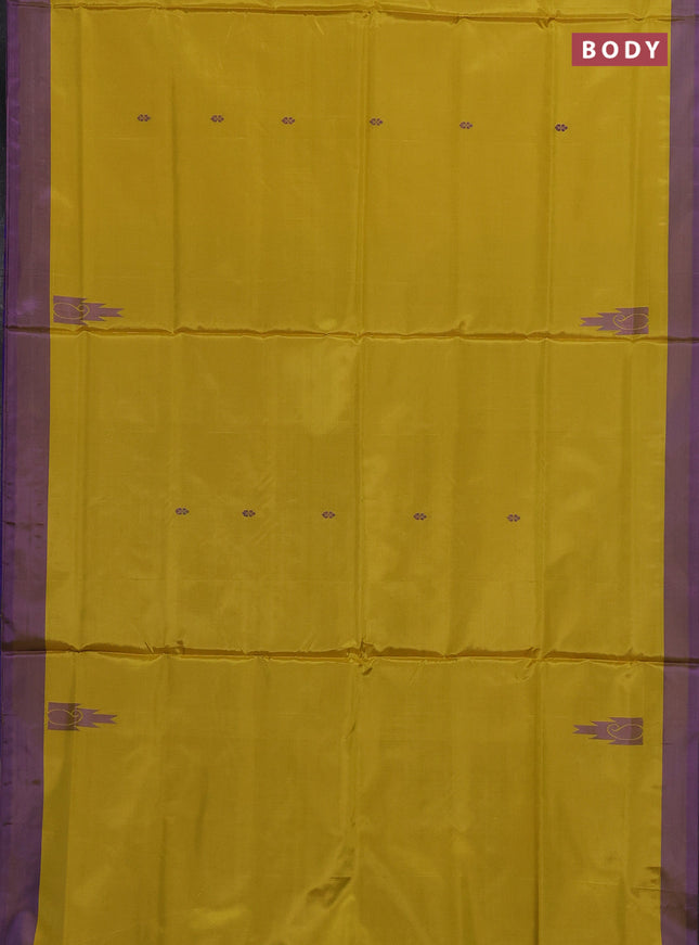 Banana pith saree lime yellow and dual shade of cs blue with thread woven buttas and contrast border