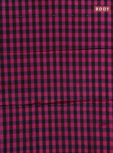 Banana pith saree black and pink with allover checked pattern in borderless style
