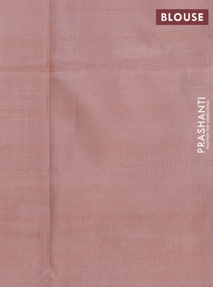 Banana pith saree peacock green and mild peach with thread woven buttas in borderless style