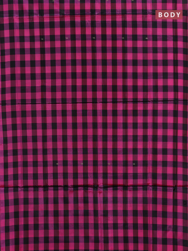 Banana pith saree black and pink with allover checked pattern in borderless style