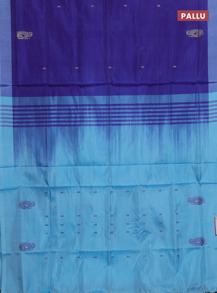 Banana pith saree pastel blue and light blue with thread woven buttas in borderless style