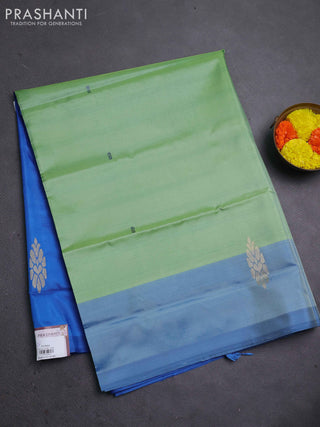 Banana pith saree pastel blue and cs blue with thread woven buttas in borderless style