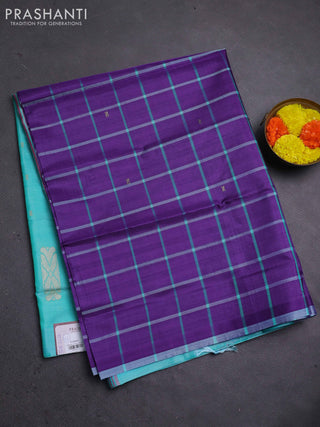 Banana pith saree violet and teal green with allover checked pattern and piping border