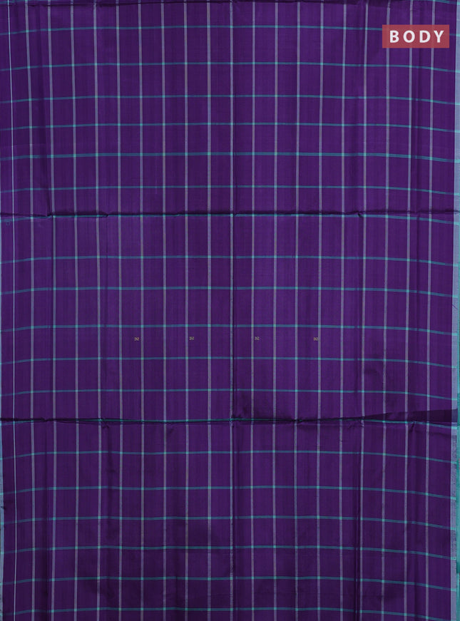 Banana pith saree violet and teal green with allover checked pattern and piping border