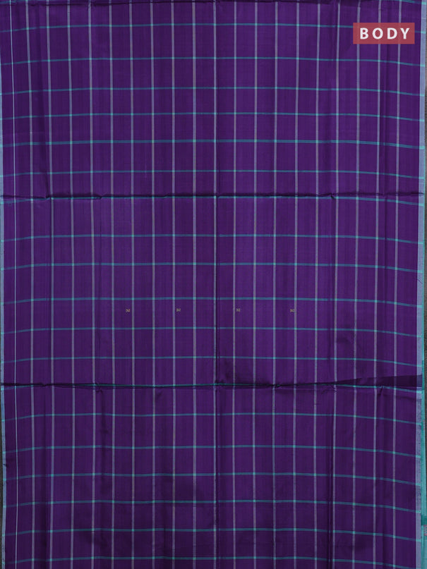 Banana pith saree violet and teal green with allover checked pattern and piping border