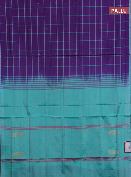 Banana pith saree violet and teal green with allover checked pattern and piping border