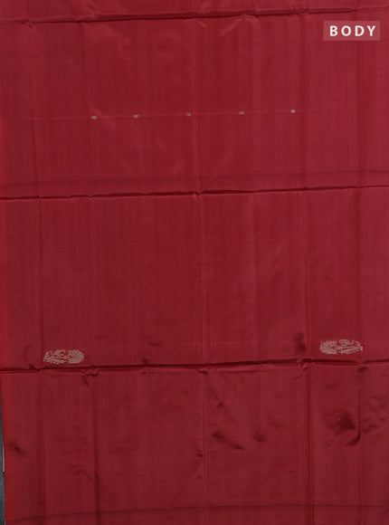Banana pith saree maroon and pastel blue with thread woven buttas in borderless style