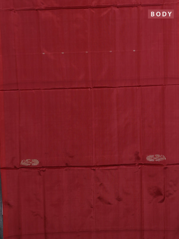 Banana pith saree maroon and pastel blue with thread woven buttas in borderless style