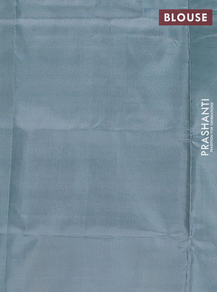 Banana pith saree maroon and pastel blue with thread woven buttas in borderless style