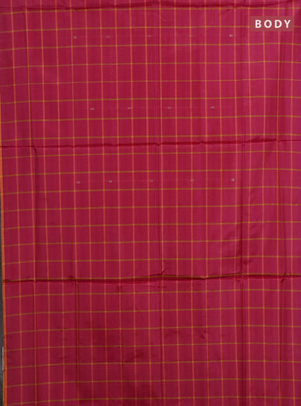 Banana pith saree pink and mango yellow with allover checked pattern and piping border