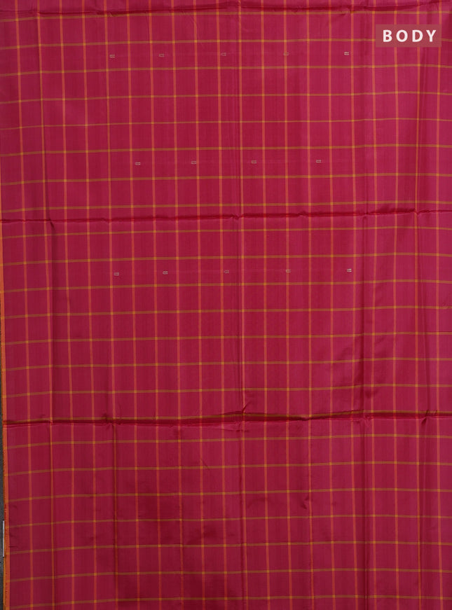 Banana pith saree pink and mango yellow with allover checked pattern and piping border