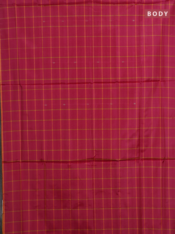 Banana pith saree pink and mango yellow with allover checked pattern and piping border