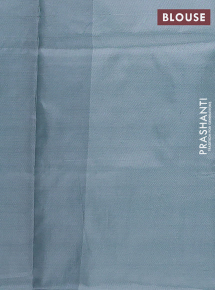 Banana pith saree red and pastel blue with thread woven buttas in borderless style