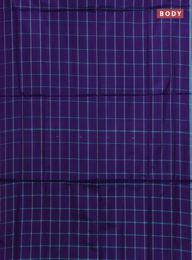 Banana pith saree violet and teal green with allover checked pattern and piping border