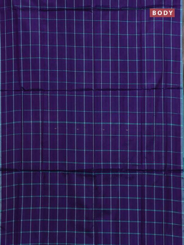 Banana pith saree violet and teal green with allover checked pattern and piping border