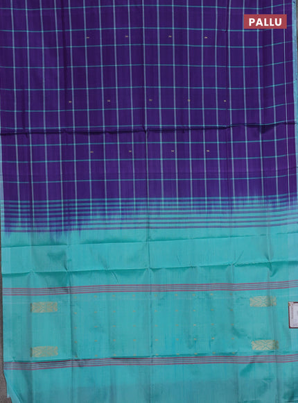 Banana pith saree violet and teal green with allover checked pattern and piping border