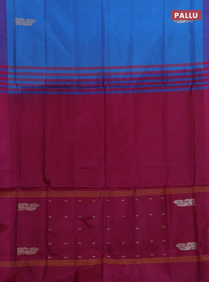 Banana pith saree cs blue and magenta pink with thread woven buttas and contrast border