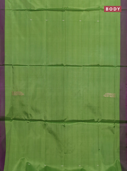 Banana pith saree light green and purple with thread woven buttas and contrast border