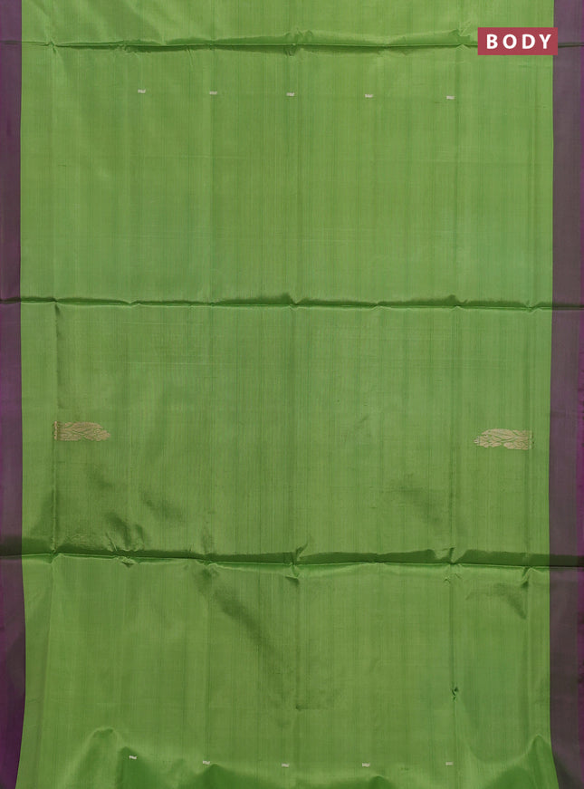 Banana pith saree light green and purple with thread woven buttas and contrast border