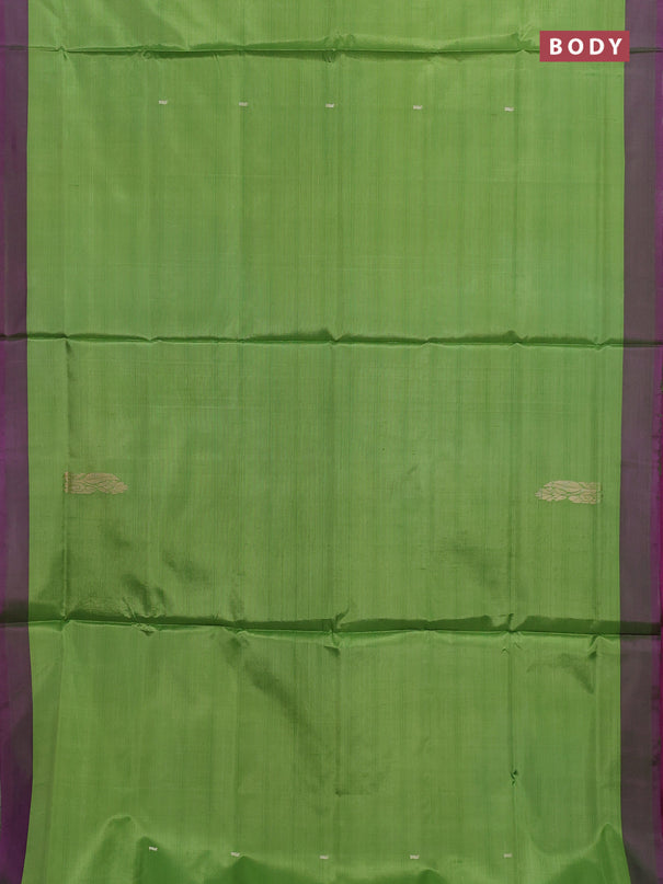 Banana pith saree light green and purple with thread woven buttas and contrast border