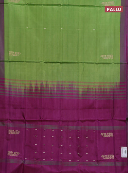 Banana pith saree light green and purple with thread woven buttas and contrast border